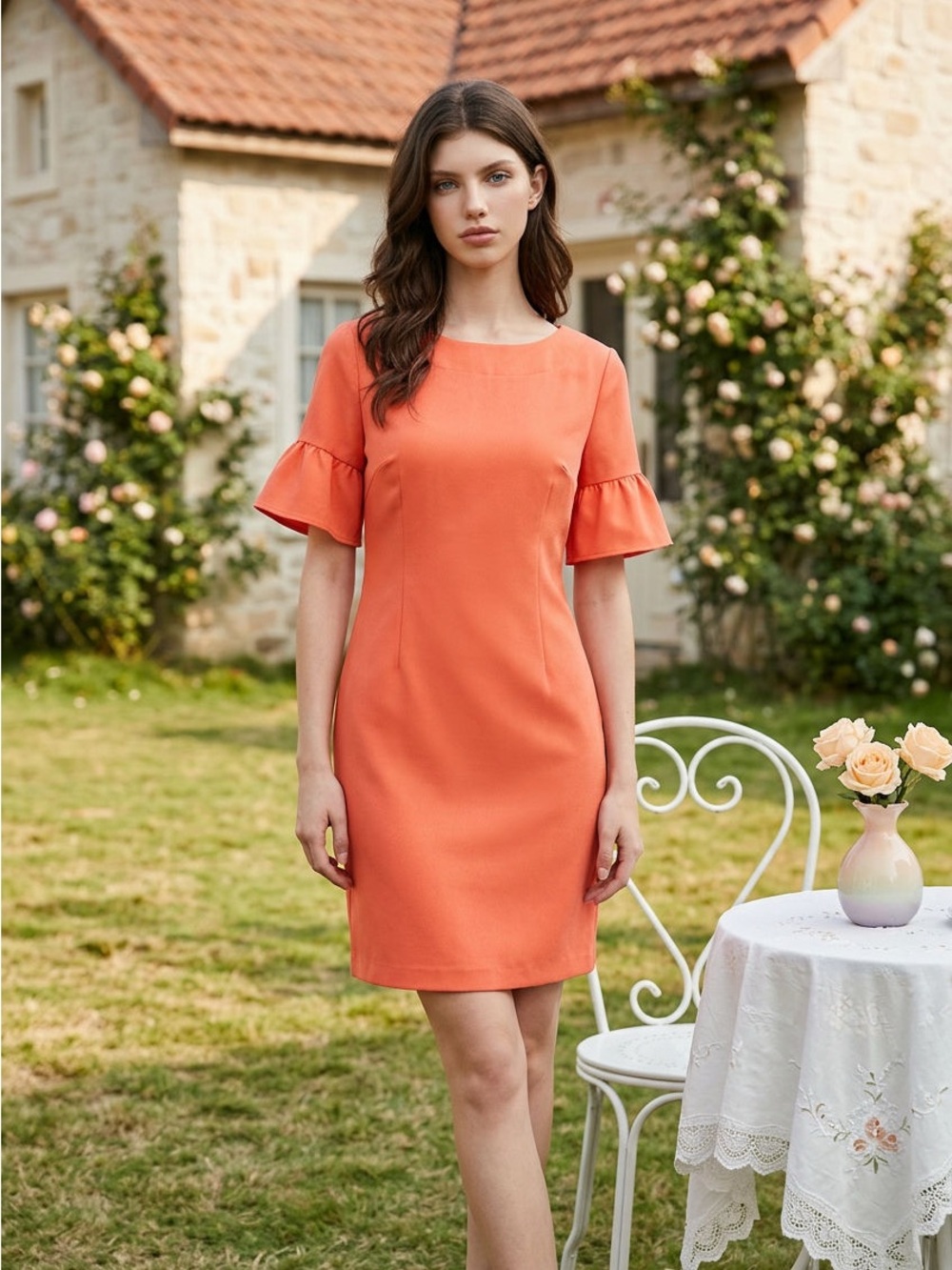 Banana Republic Coral Ruffle Sleeve Mini Dress